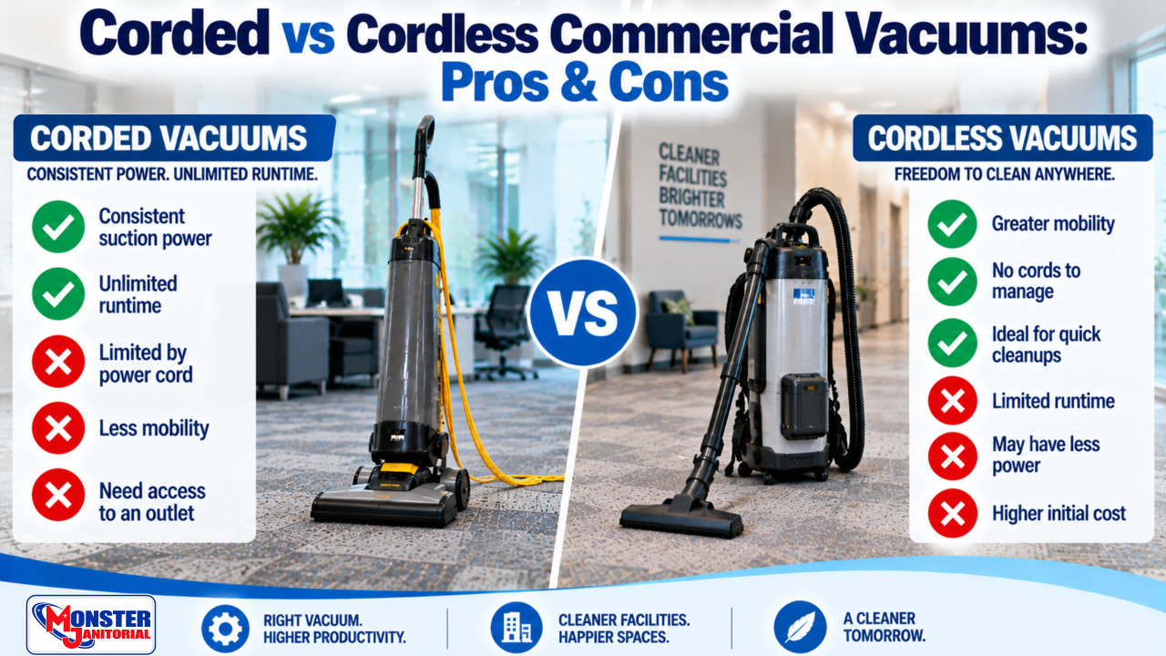 Corded vs Cordless Commercial Vacuums: Pros & Cons