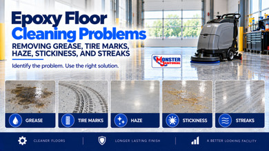 Epoxy Floor Cleaning Problems: Removing Grease, Tire Marks, Haze, Stickiness, and Streaks