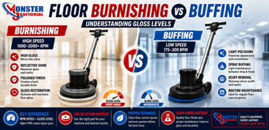 Floor Burnishing vs Buffing – Understanding Gloss Levels