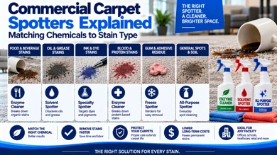 Commercial Carpet Spotters Explained: Matching Chemicals to Stain Type