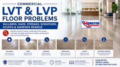 Commercial LVT & LVP Floor Problems: Dullness, Haze, Streaks, Scratches, Scuffs & Adhesive Residue