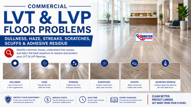 Commercial LVT & LVP Floor Problems: Dullness, Haze, Streaks, Scratches, Scuffs & Adhesive Residue