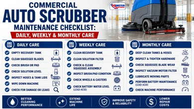 Commercial Auto Scrubber Maintenance Checklist: Daily, Weekly & Monthly Care