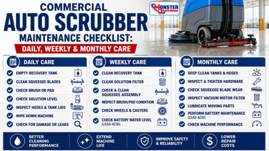 Commercial Auto Scrubber Maintenance Checklist: Daily, Weekly & Monthly Care
