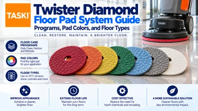 TASKI Twister Diamond Floor Pad System Guide - Programs, Pad Colors, and Floor Types