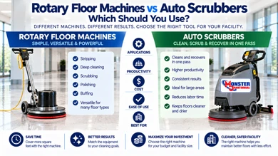 Rotary Floor Machines vs Auto Scrubbers – Which Should You Use?
