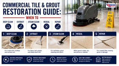 Commercial Tile & Grout Restoration Guide: When to Deep Clean, Extract, Steam Clean, Reseal or Repair