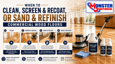When to Clean, Screen & Recoat, or Sand & Refinish Commercial Wood Floors