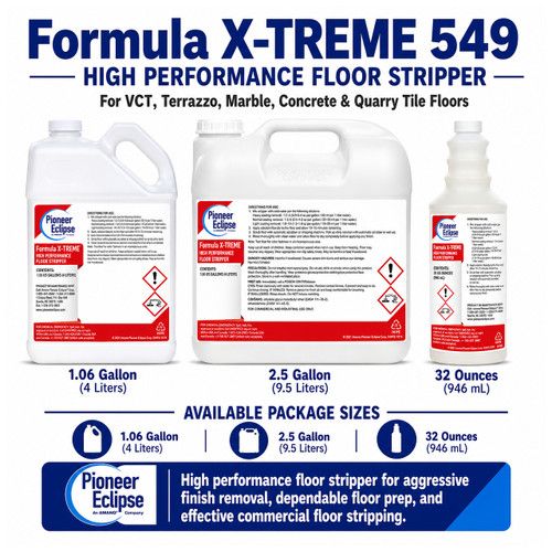 Formula X-TREME helps remove built-up floor coatings before refinishing VCT, terrazzo, marble, and quarry tile floors.