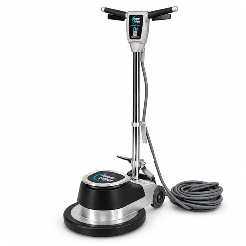 Pioneer Eclipse FM commercial low-speed floor maintainer with heavy-duty metal housing, rotary floor deck, adjustable handle, and power cord for stripping, scrubbing, and polishing applications.