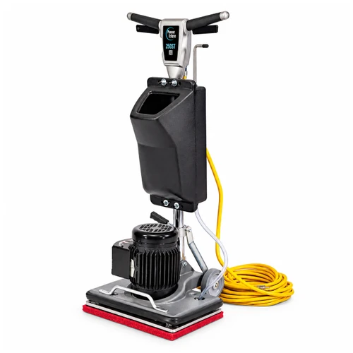 Commercial 120V orbital floor machine with a 12" x 18" rectangular pad, 3,600 OPM, 1 HP motor, and 2.5-gallon solution tank for stripping, deep scrubbing, and floor restoration.