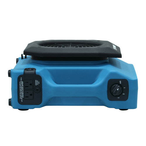 XPOWER PL-650A low profile air mover front view showing compact design and 650 CFM airflow outlet
