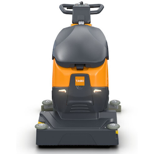 Front view of TASKI ULTIMAXX 900 RB45 18-inch cylindrical floor scrubber with debris pickup system