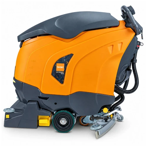 Side profile of the TASKI ULTIMAXX 1900 RB55 showing compact design and cylindrical brush deck.