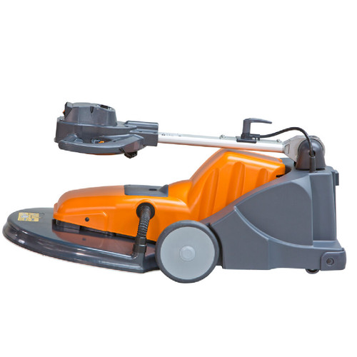 TASKI ergodisc 2000 folded storage position showing compact transport and ergonomic commercial floor machine design