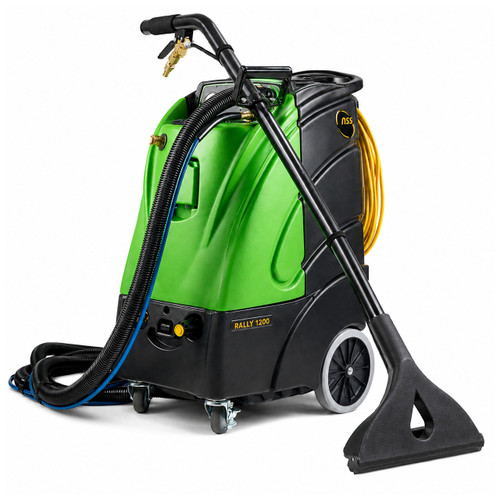 NSS Rally 1200 commercial extractor paired with optional upholstery cleaning wand for carpet, furniture, automotive, and detail cleaning applications.