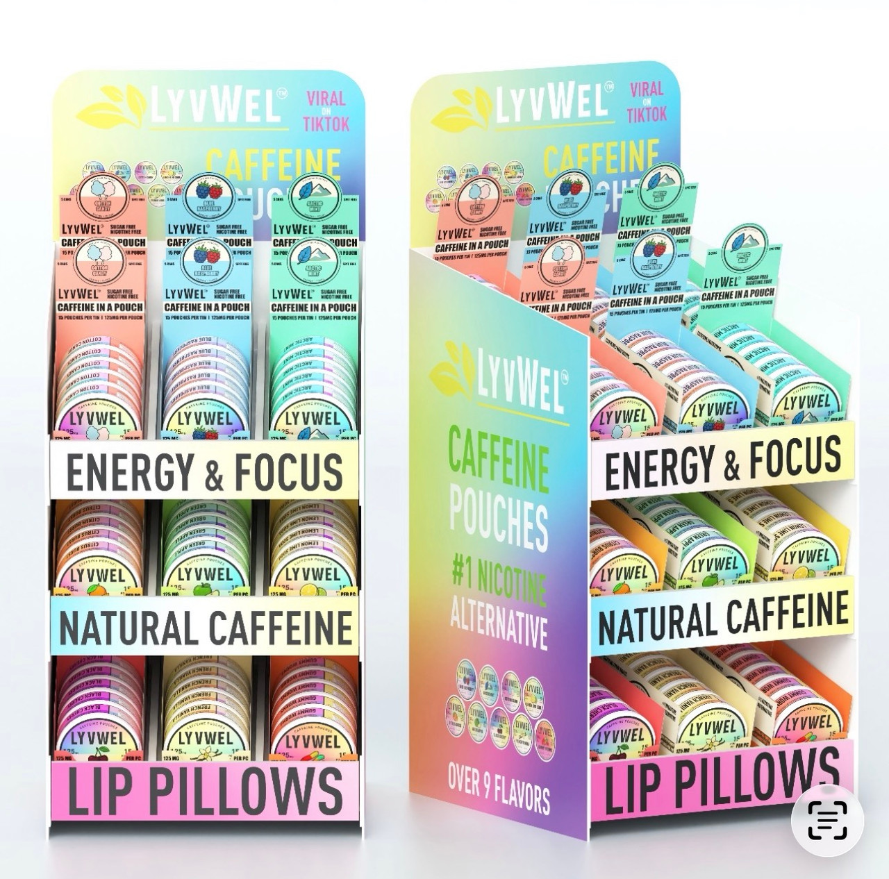 LyvWel Caffeine Nootropic Energy Pouches Pre-Loaded Store Display