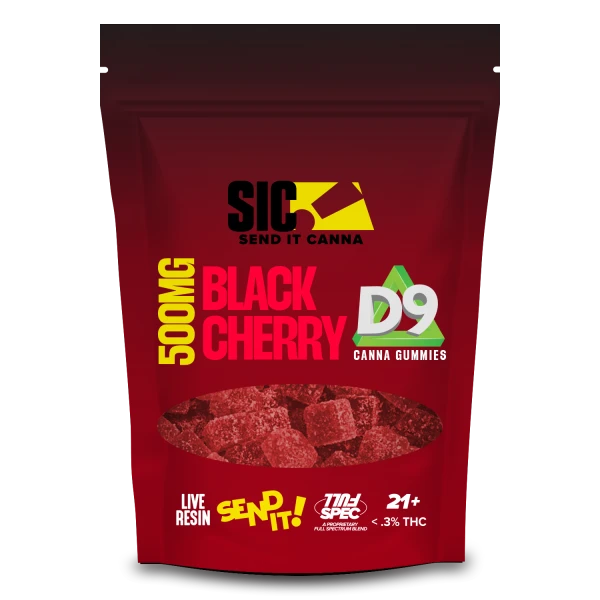 Black Cherry Front FullSend Canna Gummies HD D9 500MG