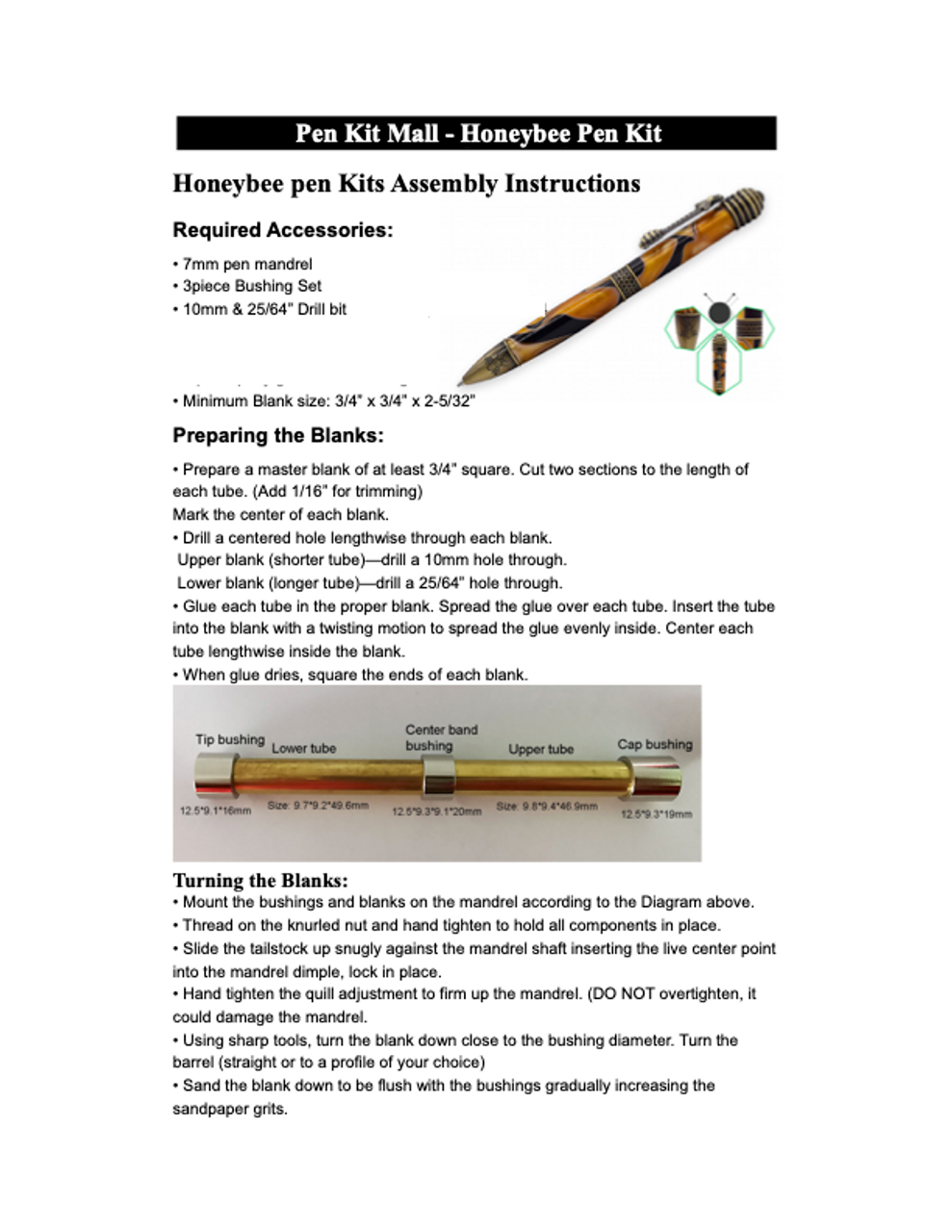 Honey Bee Pen Kits Rollerball