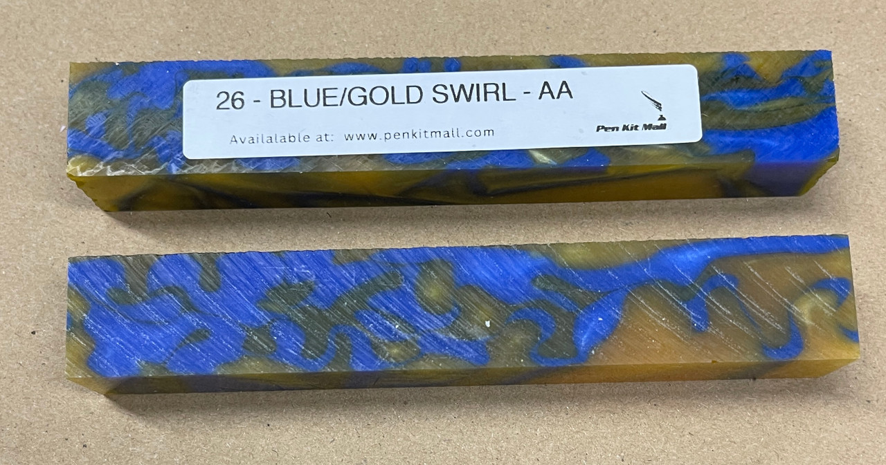 26 Blue Gold Swirl AA Acrylic Acetate Pen Blank