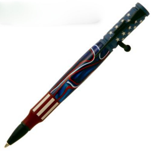 PKCP80CBK Bolt Action Ceramic Red, White and Blue Flag and Matte Black Pen Kit