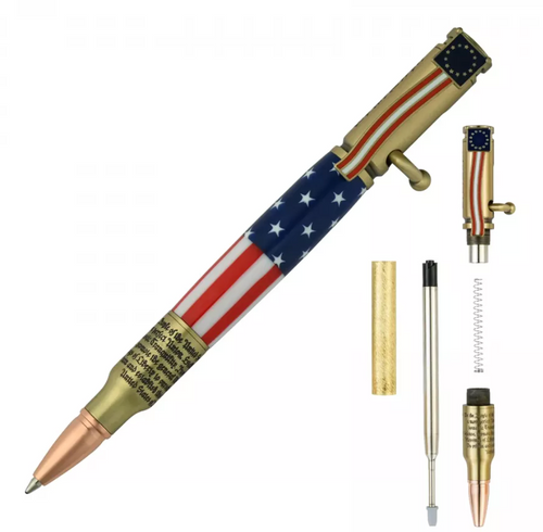 PKCP8WAB  30 Caliber We the People  Antique Brass Bolt Action Pen Kit