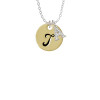 Large Gold Tone Disc Letter - T - 3/4'' Crystal Initial - Sophia Necklace