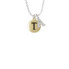 Capital Gold Tone Letter - T - Pebble Disc - Crystal Initial - Sophia Necklace