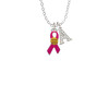 Hot Pink Ribbon with Softball Crystal Initial - Sophia Necklace