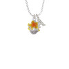 Hot Yellow and Orange Plumeria Flowers Spinner Crystal Initial - Sophia Necklace