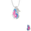Large Translucent Hot Pink & Blue Flying Butterfly Crystal Initial - Sophia Necklace