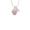 3-D Pink Cupcake with Sprinkles Crystal Initial - Sophia Necklace