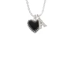 Black Heart with Beaded Border Crystal Initial - Sophia Necklace
