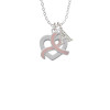 Heart Outline with Pink Ribbon Looping Through Crystal Initial - Sophia Necklace