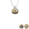 3-D Large Gold Tone Jack O' Lantern with Leaves Crystal Initial - Sophia Necklace