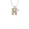 Crystal Gold Tone Initial - N - Beaded Border - Crystal Initial - Sophia Necklace