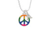 Large Rainbow Colored Peace Sign Crystal Initial - Sophia Necklace