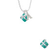 Small 3-D Teal Present with Bow Crystal Initial - Sophia Necklace