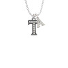Crystal Black Initial - T - Beaded Border - Crystal Initial - Sophia Necklace