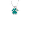 Large Teal Paw Crystal Initial - Sophia Necklace