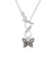Small Antiqued Crystal Butterfly To Infinity Sisters Toggle Necklace