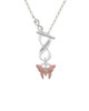 Pink Butterfly with 2 Pink Crystals To Infinity Friends Toggle Necklace