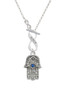 Hamsa Hand with Blue Crystal To Infinity Niece Toggle Necklace