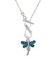 Dragonfly with Green & Blue Wings To Infinity Proverbs 3:5 Toggle Necklace