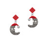 Large Crescent Moon Santa Face Red Crystal Diamond-Shape Earrings