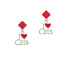 I Love Cats with Red Heart Red Crystal Diamond-Shape Earrings