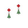 Green Christmas Tree with Red Crystals Red Crystal Diamond-Shape Earrings