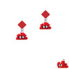 Resin Red Crab Red Crystal Diamond-Shape Earrings