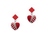 Striped Red Enamel Heart with Beaded Decoration Red Crystal Diamond-Shape Earrings