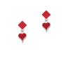 Small Long Red Heart Red Crystal Diamond-Shape Earrings